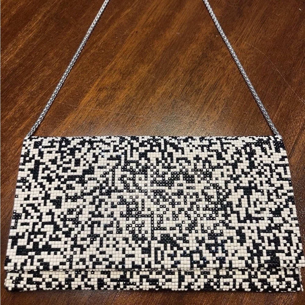 Sondra Roberts Black and White Beaded Clutch